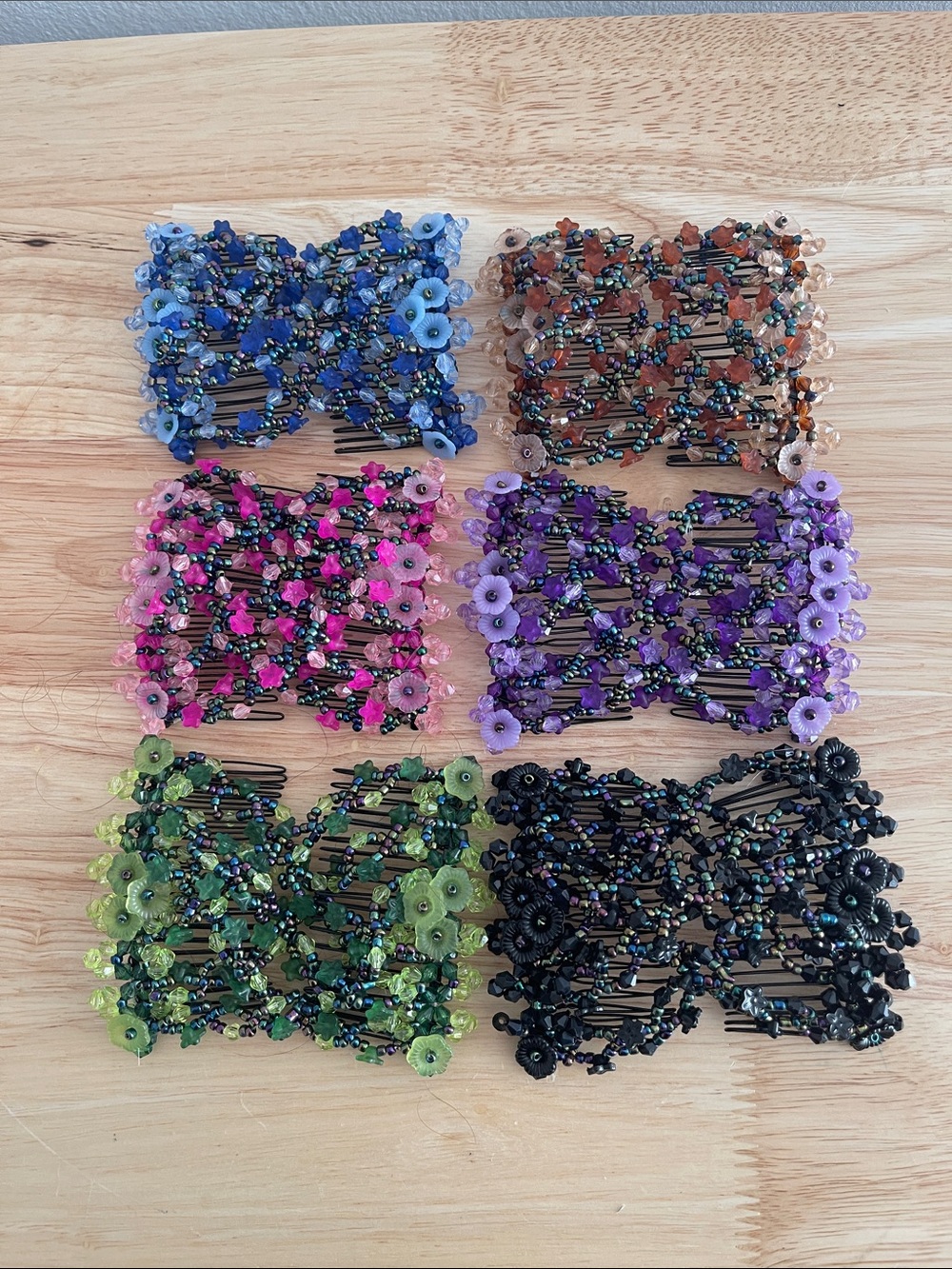 Decorative Floral Beaded Expandable Hair Comb - Set of Mixed Colors
